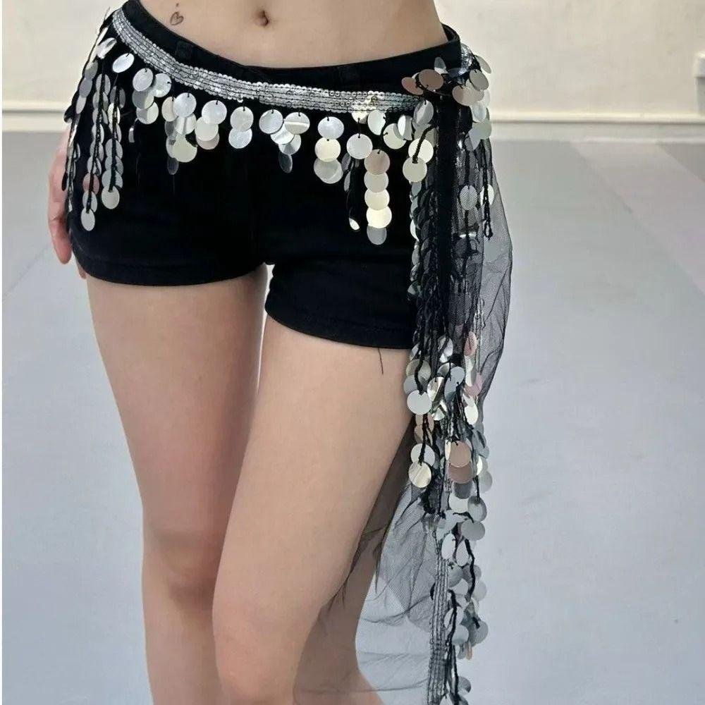 Cymbal Sequins Tassel Waist Wrap Adjustable Tie Stage Waist Chain  Stage Competition