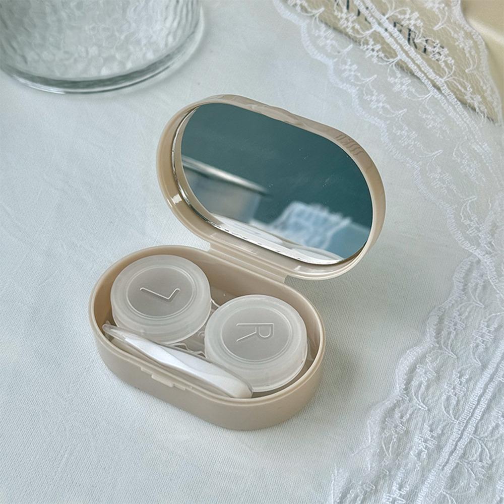 With Mirror Eye Care Kit Creamy Color Storage Box Portable Contact Lens Case For Women