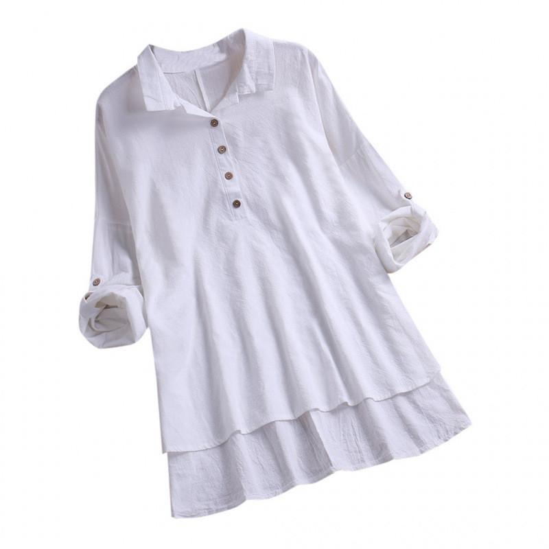 Cotton Linen Blouse With Pockets For Casual Office Wear