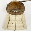 OFTBUY 2024 Winter Jacket Women Natural Real Raccoon Fox Fur Collar Hooded White Duck Down Coat Belt Thick Warm Casual Outerwear