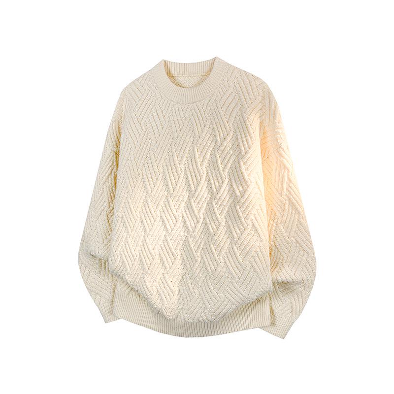 2025 Autumn/Winter Men's Round Neck Trendy Cable Knit Sweater Jacket