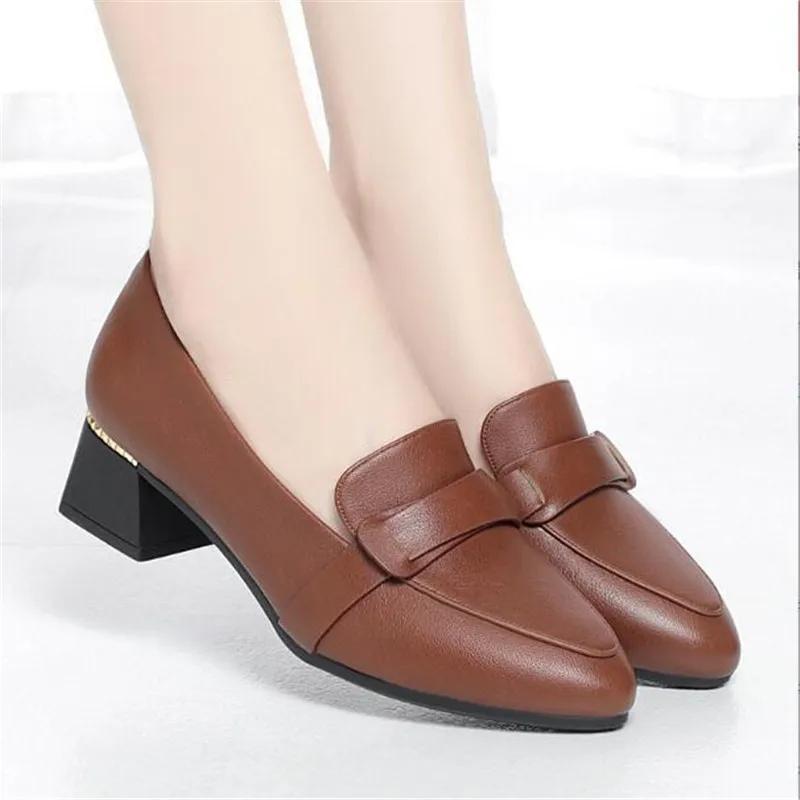 Size 35-41 Deep Mouth Women High Heels Shoes Genuine Leather Shoes Casual Women Pumps Ladies Office Work Shoes Low Heel Loafers
