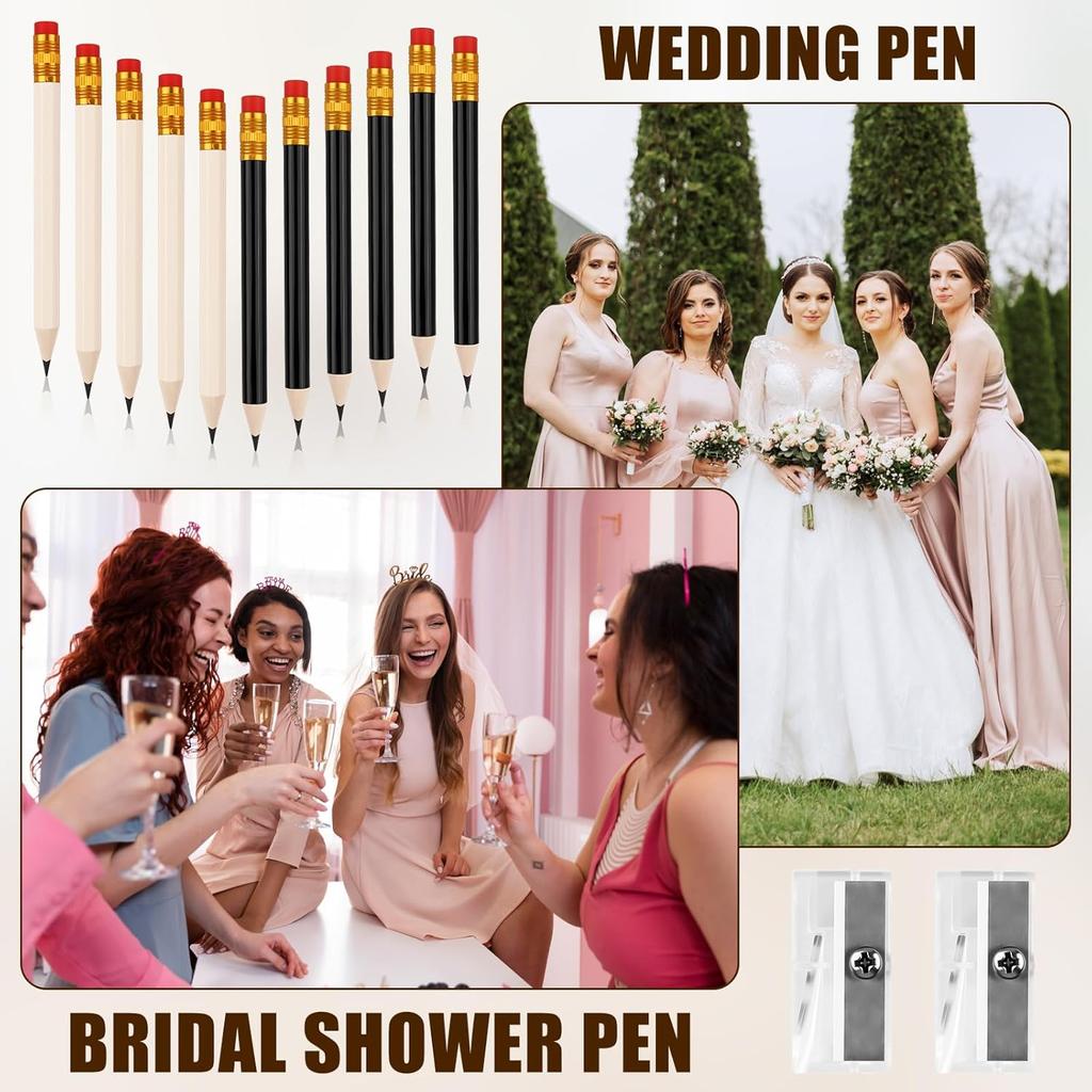 28 Pcs Golf Pencils Bulk - 24 Pre-Sharpened Mini Pencils (12 Black + 12 Natural Wood) with 4 Acrylic Sharpeners | Baby Shower Bridal Shower Pencil &