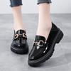 Women Patent Leather Loafers Platform Chunky Lady Business Office Casual Black Leather Shoes