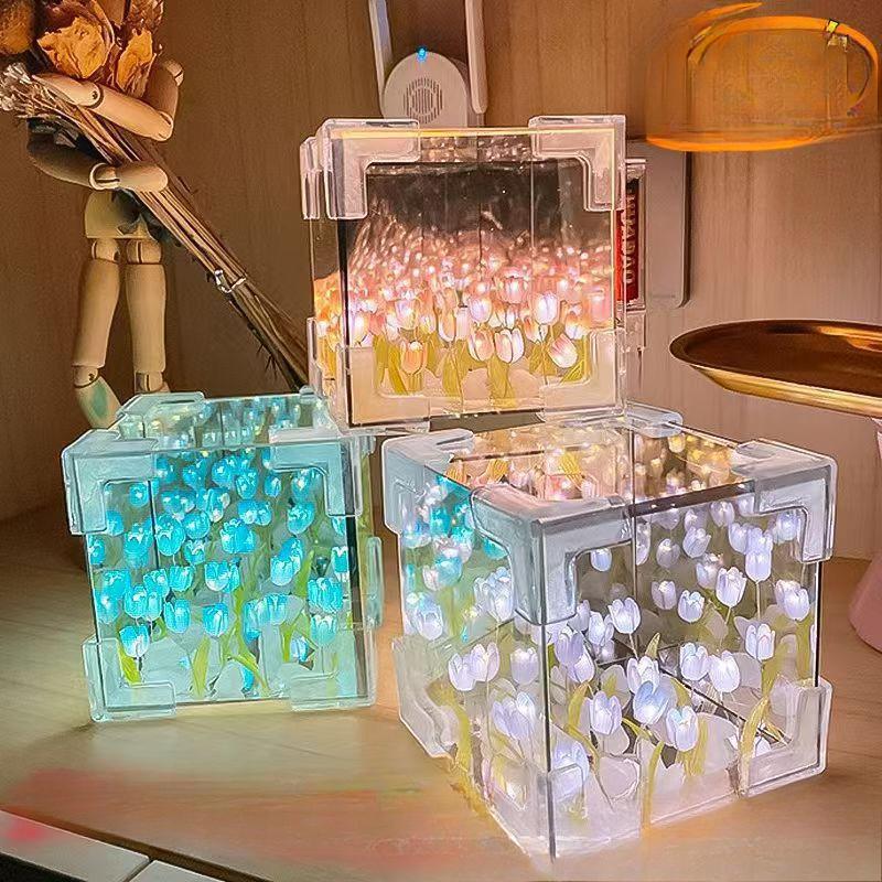 1 шт. DIY креативный цветок тюльпана морской куб 3D ночник ручной работы тюльпаны спальня лампа девушка пара подарок на день рождения