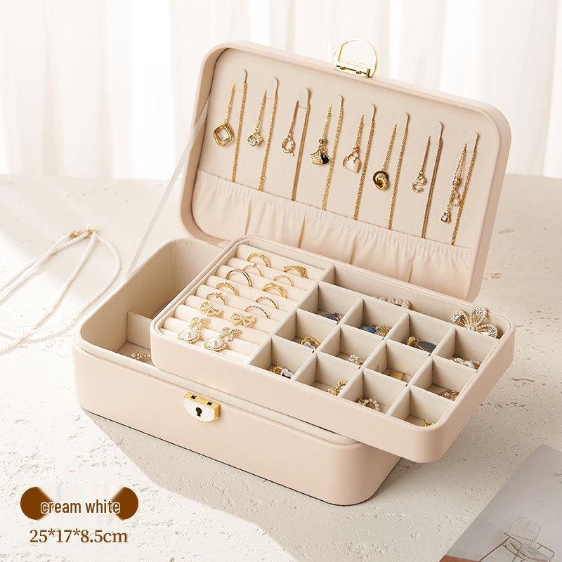 Высококлассная двухъярусная шкатулка для украшений с замком - Многосекционное хранение для ожерелий, серег, колец