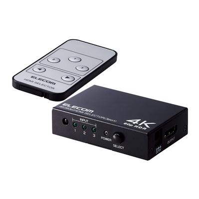 HDMI-коммутатор ELECOM 4K 60 Гц, 3 входа, 1 выход, совместимый с ручным переключением, со специальным пультом дистанционного управления, черный (18Gbps) HDCP2.2 GM-DHSW4KP31BK