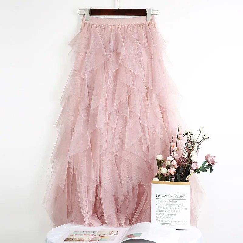 Повседневное женское однотонное бальное платье, юбка из тюля с высокой талией, плиссированная юбка-пачка, женские сетчатые юбки для свиданий, падение