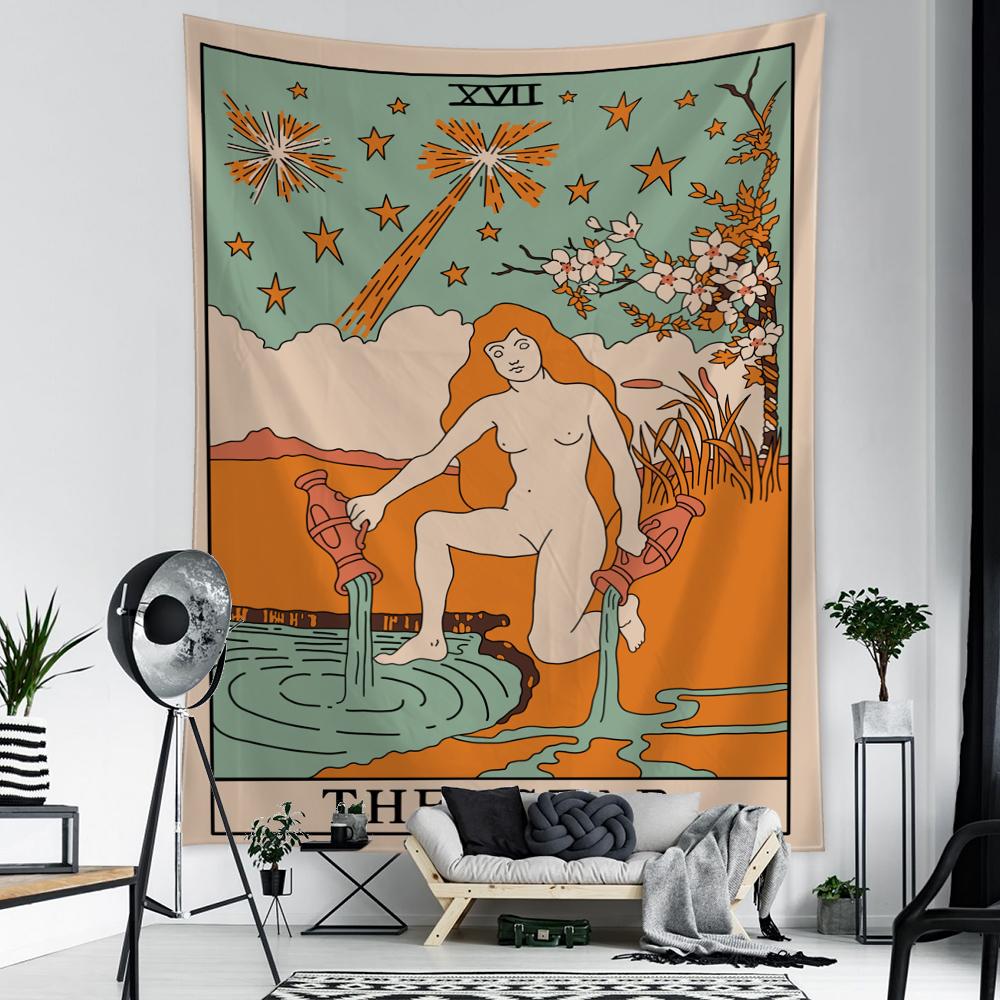 Оранжевый гобелен с литой водой для девочек, таро, настенный психоделический колдовство, хиппи, тапез, богемный домашний декор для комнаты