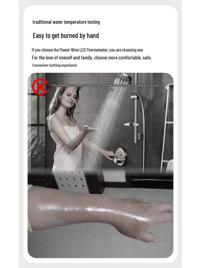 Цифровой светодиодный термометр для воды в ванну для ребенка - Водонепроницаемый дисплей температуры душа