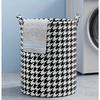 1pc Classic Houndstooth Fabric Storage Basket with Handles, Foldable Multipurpose Laundry Hamper for Toys and Clothes, Home Organization Container
