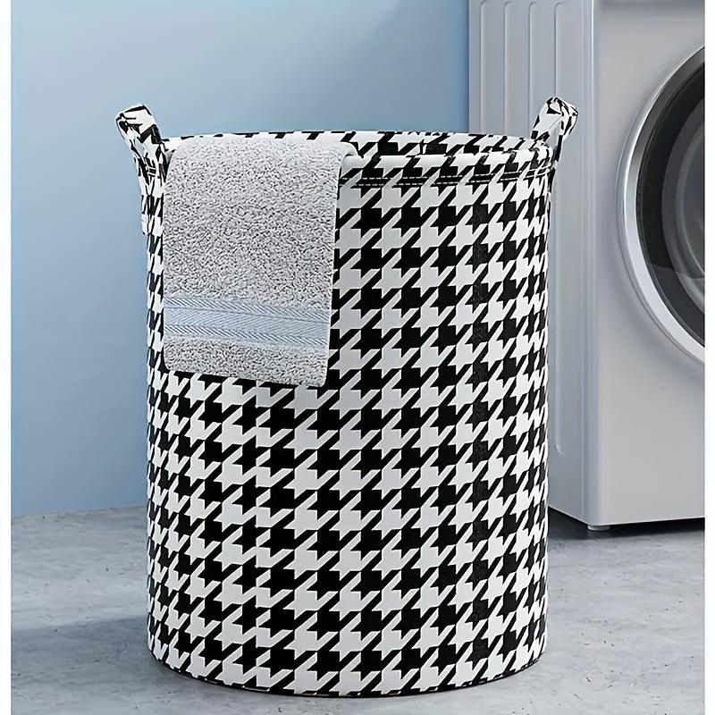 1pc Classic Houndstooth Fabric Storage Basket with Handles, Foldable Multipurpose Laundry Hamper for Toys and Clothes, Home Organization Container