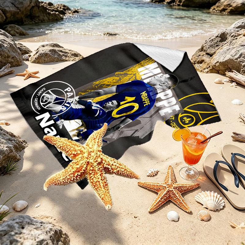 Custom Name Personalized Kylian Mbappe Print Beach Towel, for Trip Camping Beach Party Home Decor, Birthday Gift for Family & Friends