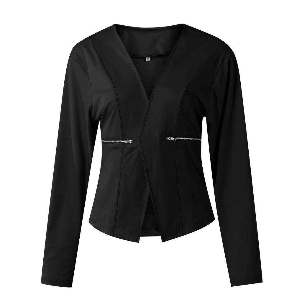 Женский повседневный однотонный кардиган без пуговиц с заниженной талией и карманами на молнии