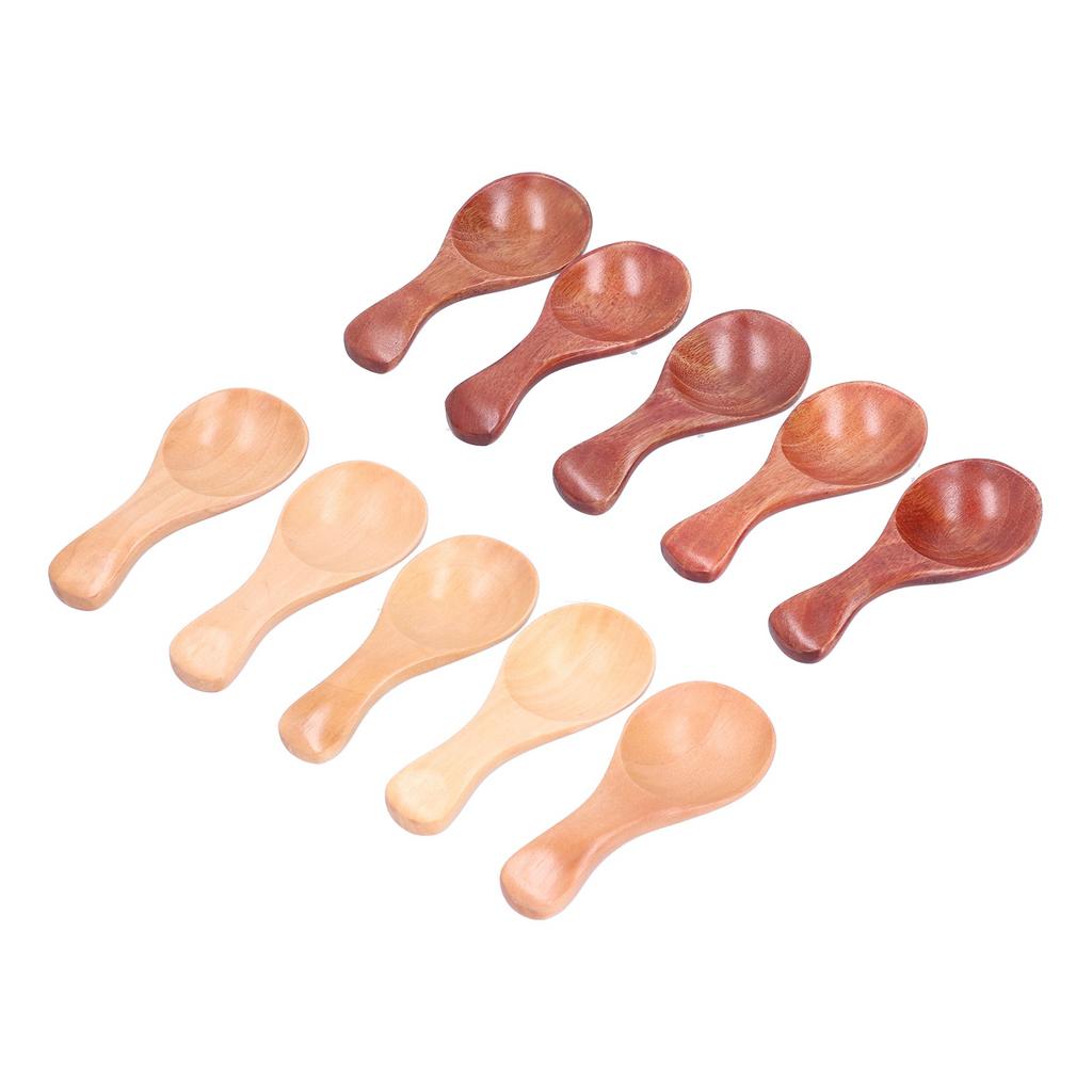 10Pcs Wooden Scoop Sugar Salt Powder Condiment Mini Spoon with Short Handle for Kitchen Use
