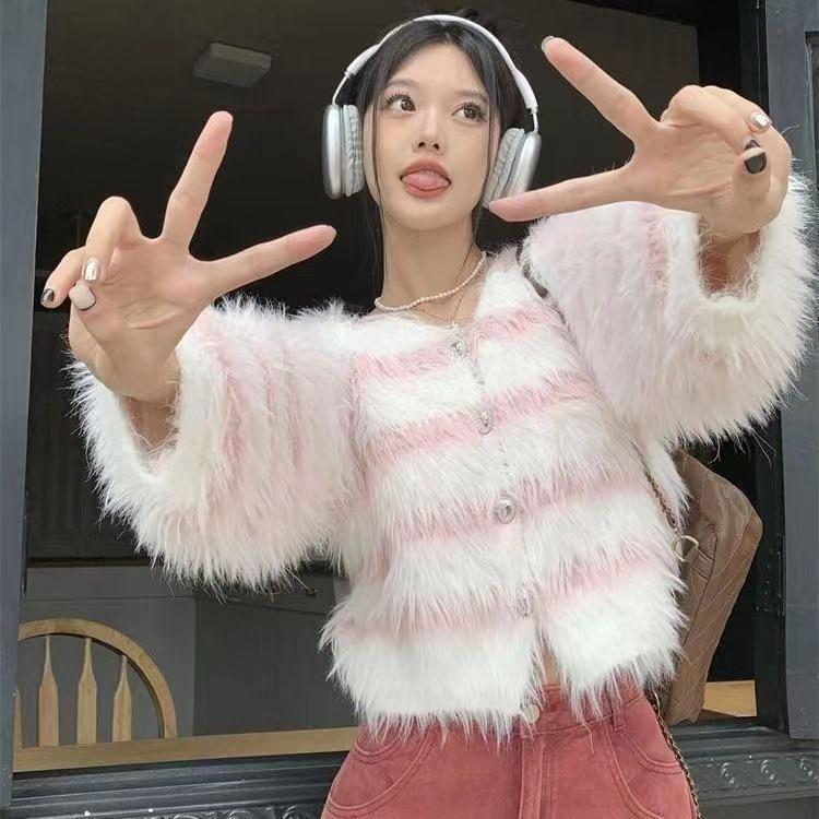 Кардиган, женский свитер, новинка 2023 года, арктический бархатный вязаный кардиган, свитер с v-образным вырезом и длинными рукавами, ленивый свитер, кардиган, женский топ