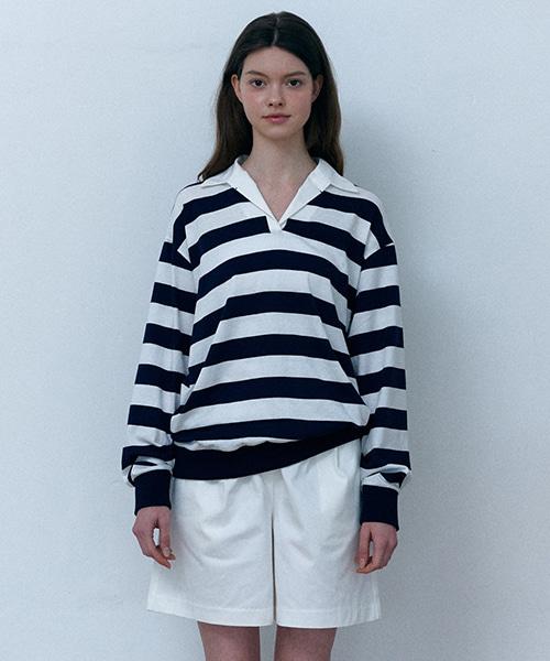 SHOP,ARA Happy Stripe Collar Sweatshirt_Navy Stripe