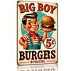 Big Boy Burgers Ретро Стиль Металлическая Настенная Арт-Вывеска Декор Дайнера с Классической Иллюстрацией Burger Boy Легко Повесить Прочный