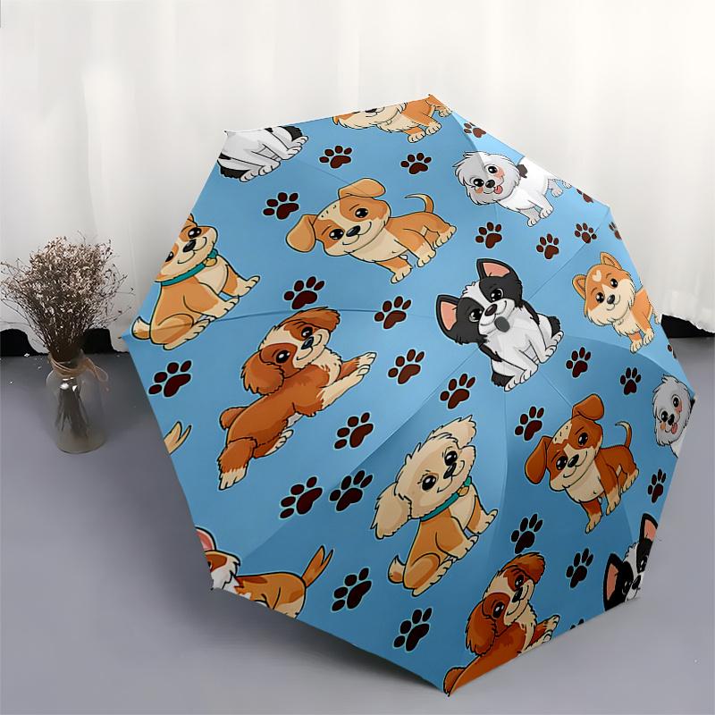 Adorable Dog Patterned Automatic Opening/Closing Umbrella with Foldable Design and Iron Frame - Perfect Gift for Fans, Travelers, and Daily
