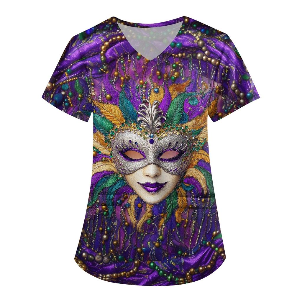 Women's V Neck Fashion Casual Carnival Printed Tops Dry-nurse Top