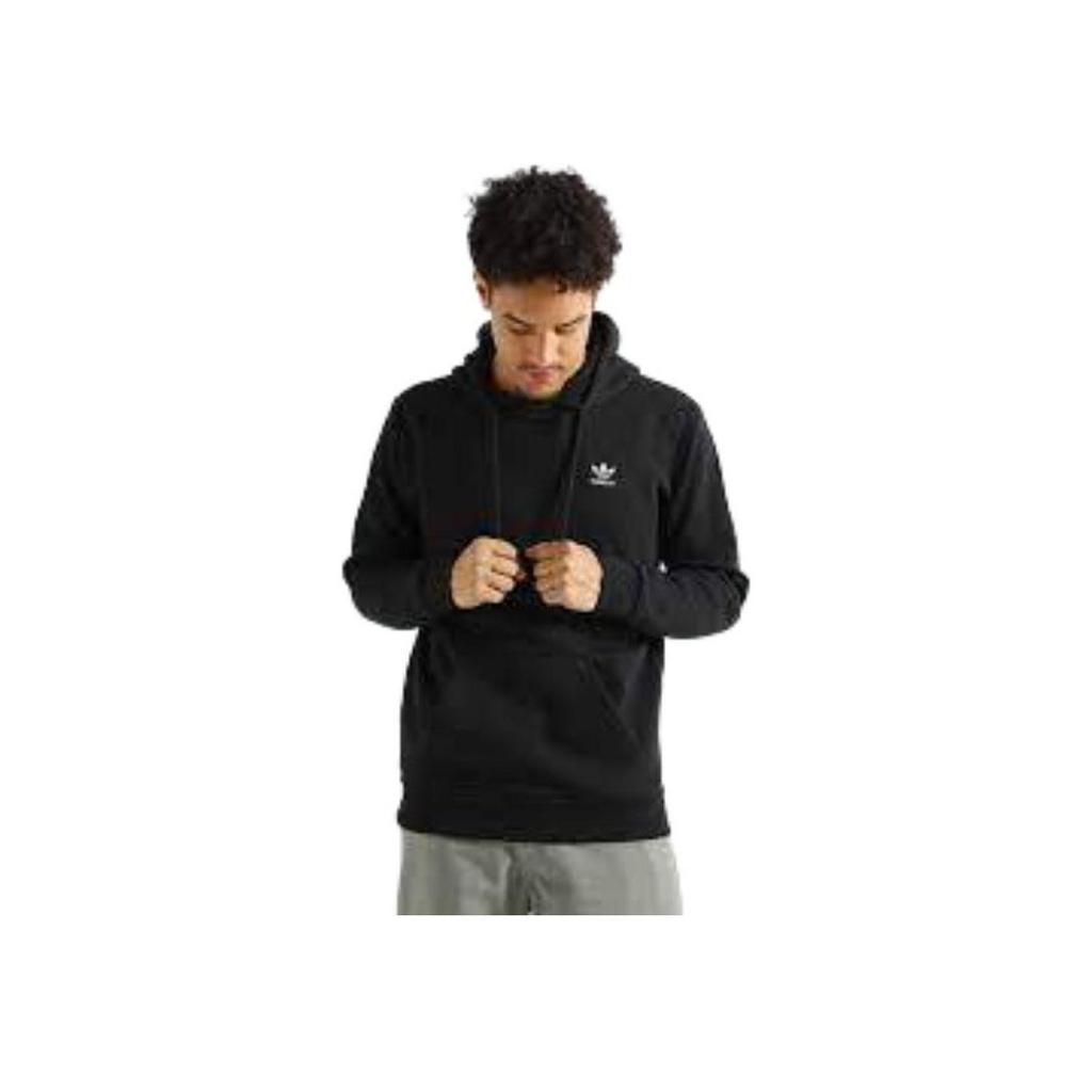 adidas Мужская толстовка с капюшоном Originals Essentials с однотонным логотипом, Черная, из мягкой флисовой ткани, с длинным рукавом, Повседневная уличная одежда, Спортивные топы H34652
