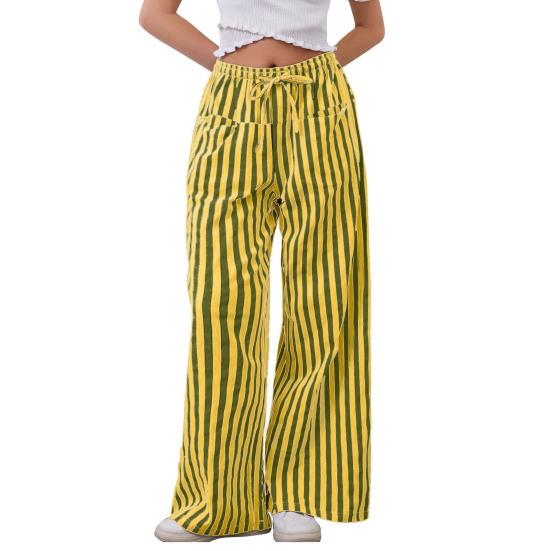 Женские брюки с завязками на резинке и широкими штанинами, контрастные цветные полосатые принты, низкая талия, повседневные пляжные брюки для отпуска