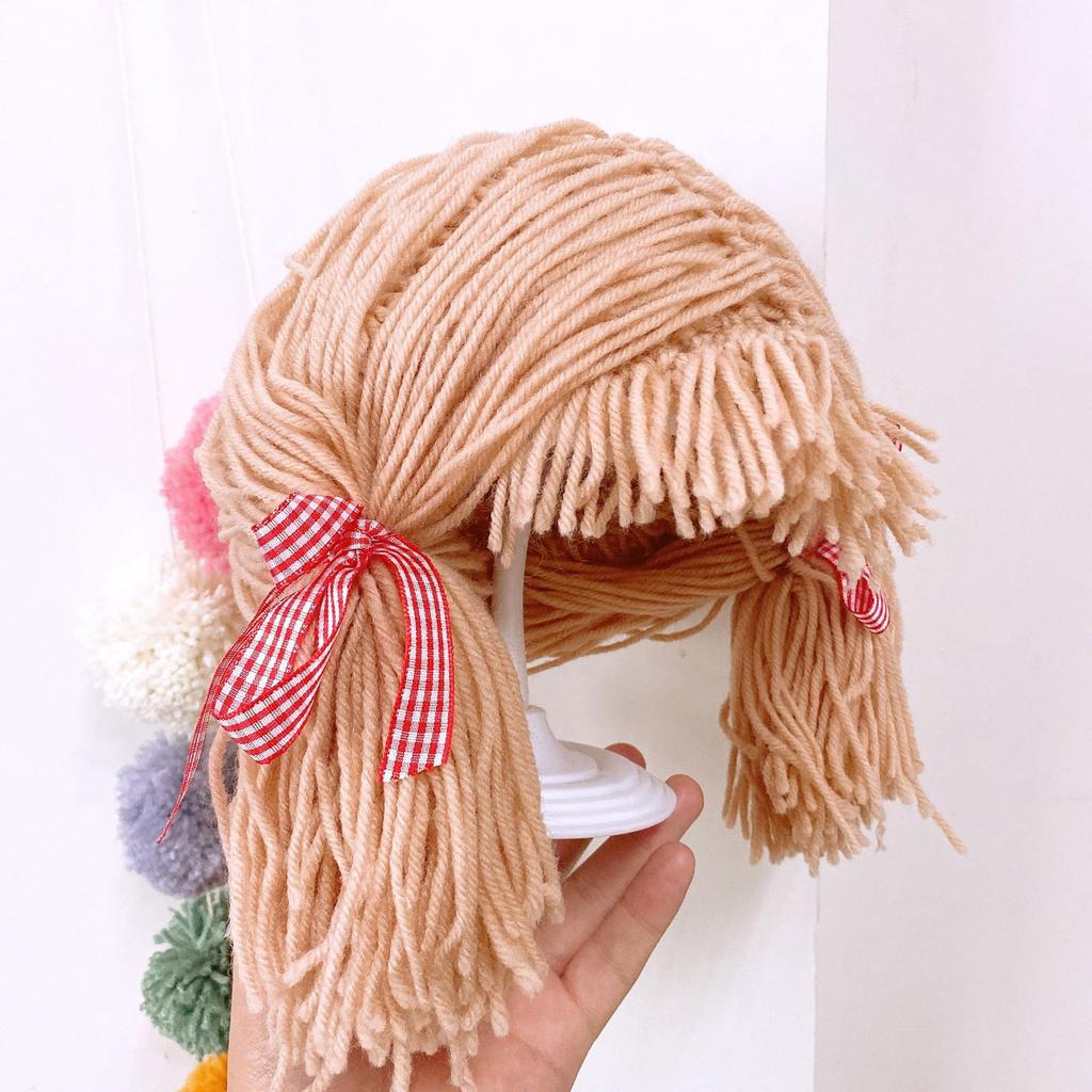 Детская шапка-парик с челкой ручной работы для зимнего тепла и очарования, средняя часть, коса, шапка-бини, головной убор для косплея