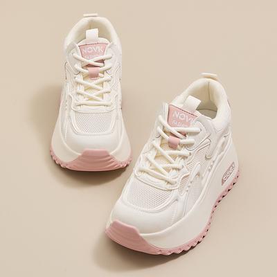 Мода 2025 Весна Новые Повышающие Дышащая Сетка Женская Обувь Платформа Кожа Женские Повседневные Туфли Модные Универсальные Кроссовки на Платформе