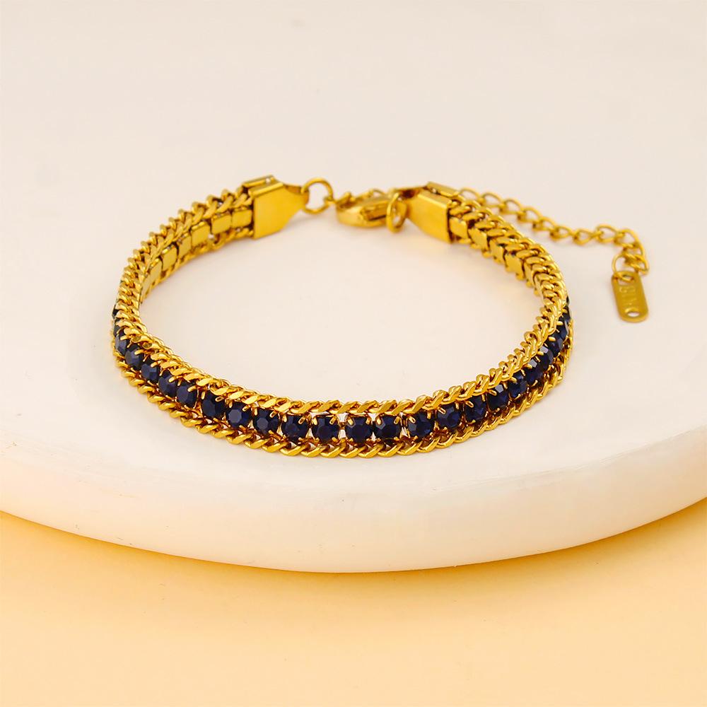 Stainless Steel Colored Zircon Bracelet, Light Luxury Elegant Bangle, Niche Personalized Tennis Chain Jewelry