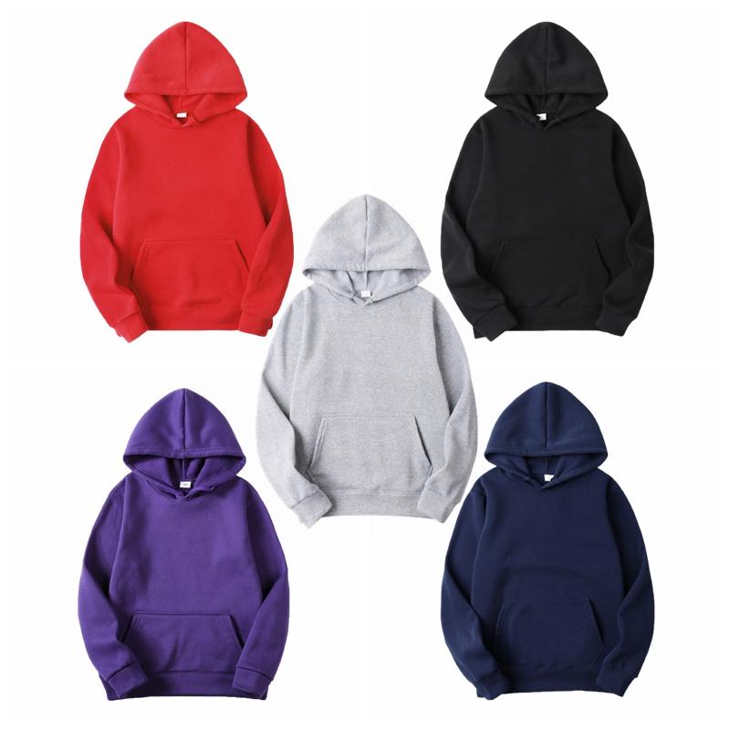 Women Casual Solid Color Hooded Pocket Long Sleeve Pullover Sweatshirt Mens Pullover Hoodie with Pocket