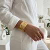 Minimalist High Polish Wide Striped Cuff Bangle for Women Gold Color Stainless Steel Waterproof Boss Lady Statement Bracelet