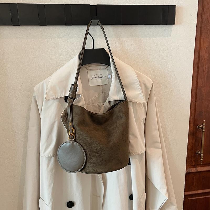 Корейская нишевая замшевая сумка-ведро в стиле ретро, универсальная сумка через плечо, женская сумка-тоут