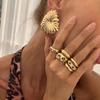 Salircon Exquisite 6Pcs/set Inlaid Purple zircon Adjustable Opening Ring Women Smooth Gold Color Ring Female Daily Jewelry Gift