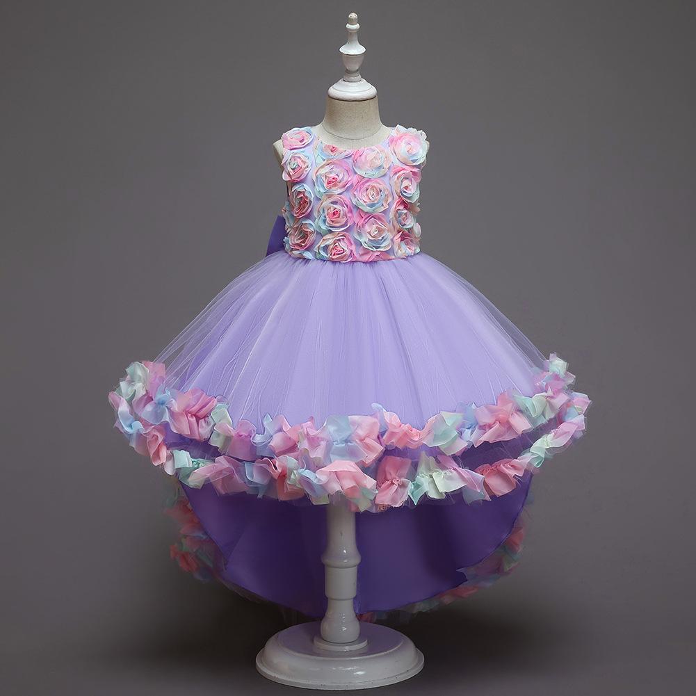 Kids Toddler Girl Dress Sleeveless Bow Knot 3D Flower Princess Dresses Children Tutu Girls Trailing Ball Gown
