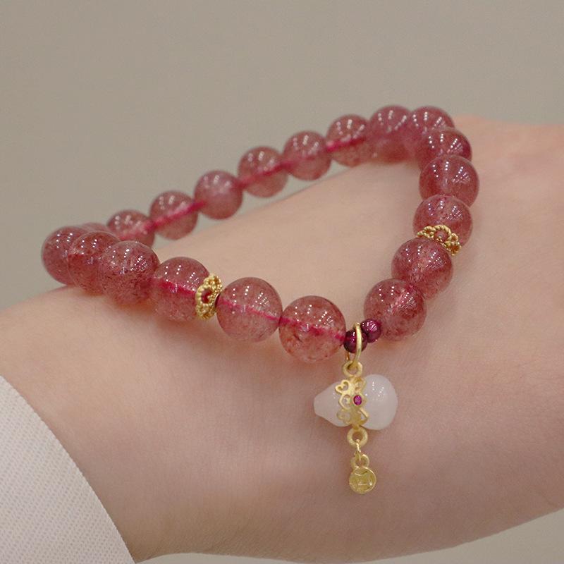 Natural Strawberry Crystal Jadeite Gourd Bracelet Bangles Women Fashion Jewelry Accessories Gift