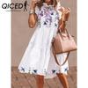 QICED Women Floral Print Dress Loose Streetwear Knee Length Sleeveless Ruffle Party Dress S-3XL