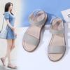 Women's Sandals Summer Beach Shoes Lazy Flat Shoes Girl Open Toe Casual Soft Walking Beige Sandals