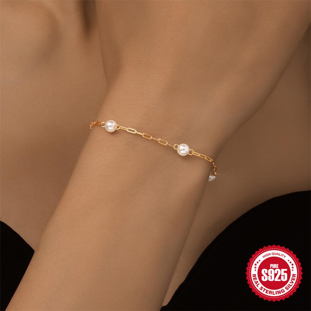 Ins Wind S925 стерлингового серебра ежедневно с жемчужной цепочкой-скрепкой браслет темперамент элегантный подарок для матери