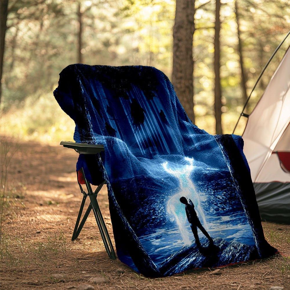 Enchanted Forest Outdoor Blanket Featuring A Mystical Forest Scene With Glowing Deer And Ethereal Figures This Blanket Offers Unparalleled Comfort And
