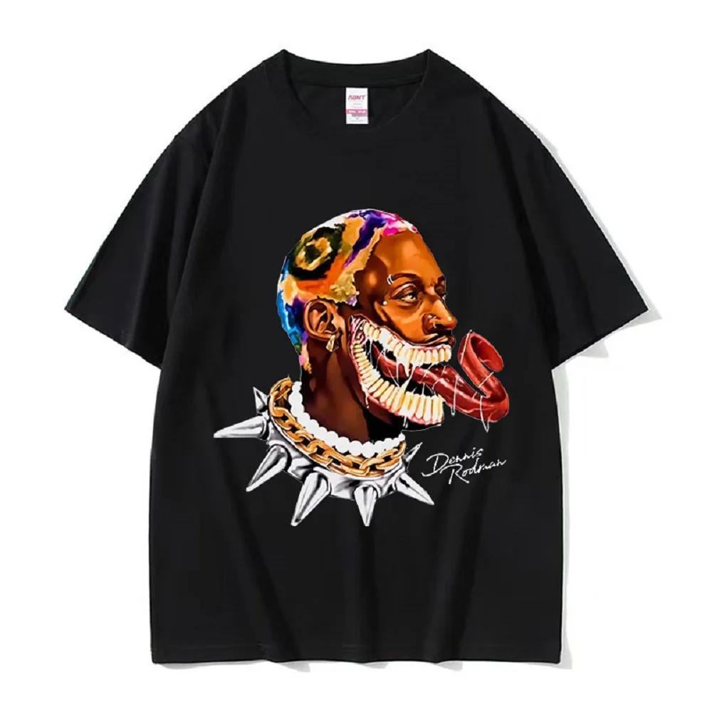 Dennis Rodman Hip Hop Trend Tee Men's Cool Oversized T-shirt Men Retro 100% Cotton Tops T Shi