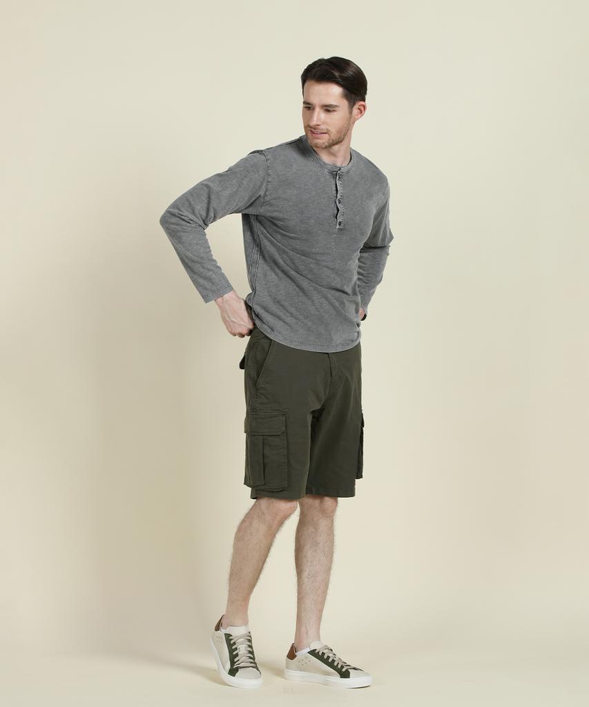 PANICALE Charcoal Garment Dye Cotton Henry T-Shirt