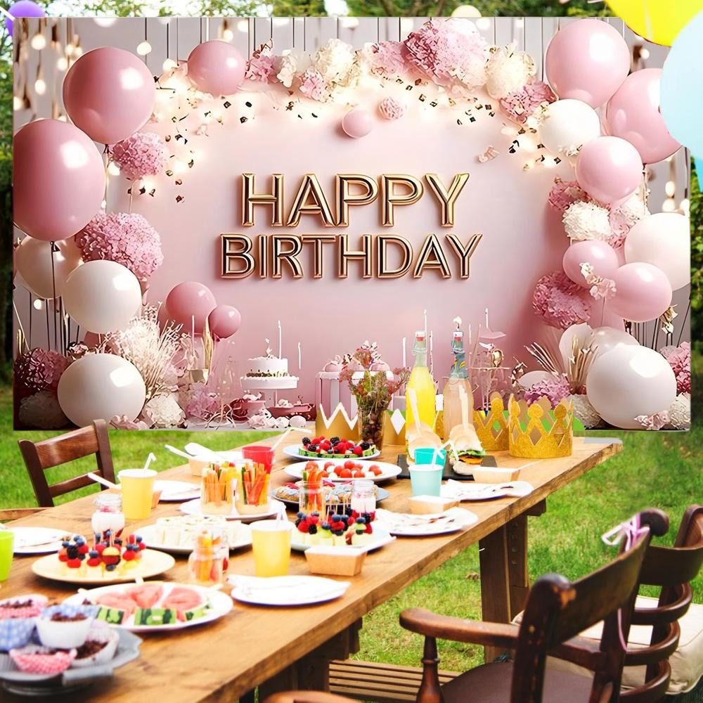 2D flat 1pc rose gold birthday party background, polyester material, festival celebration, birthday, party celebration,