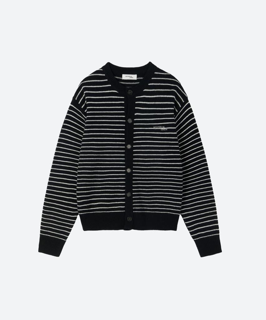MOONSUN M.C Unisex, Stripe Wool Knit Cardigan / Black