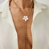 Gold Flower Necklace Metal Women Long Necklace Geometric Sweater Chain  Girls