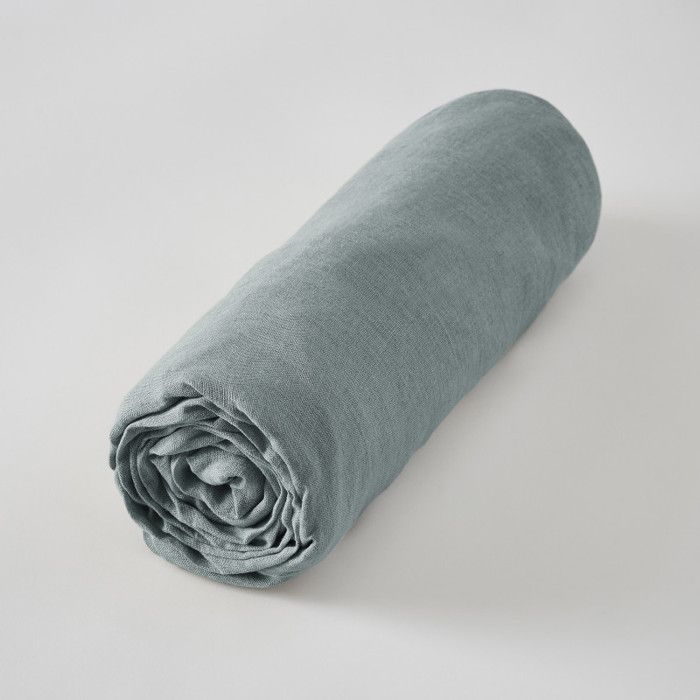 Drap housse "Soline" toutes dimensions Lin lavé - 140x190 - Azur