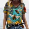 Женская футболка в стиле ретро с принтом пчелы, топ с V-образным вырезом, с коротким рукавом, свитер, свободный, повседневный дизайн, одежда