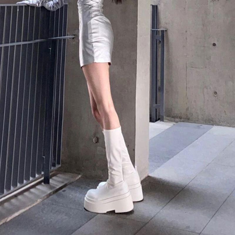 White Platform Boots Women's Summer Thin Tall British Style Small Martin Boots
