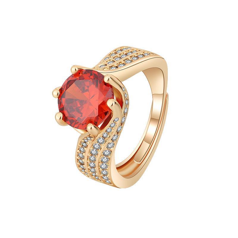 Douyin Hot-Selling Simulated Ruby & Garnet Red Zircon Ring – Three-Carat Love Trilogy Design for Women