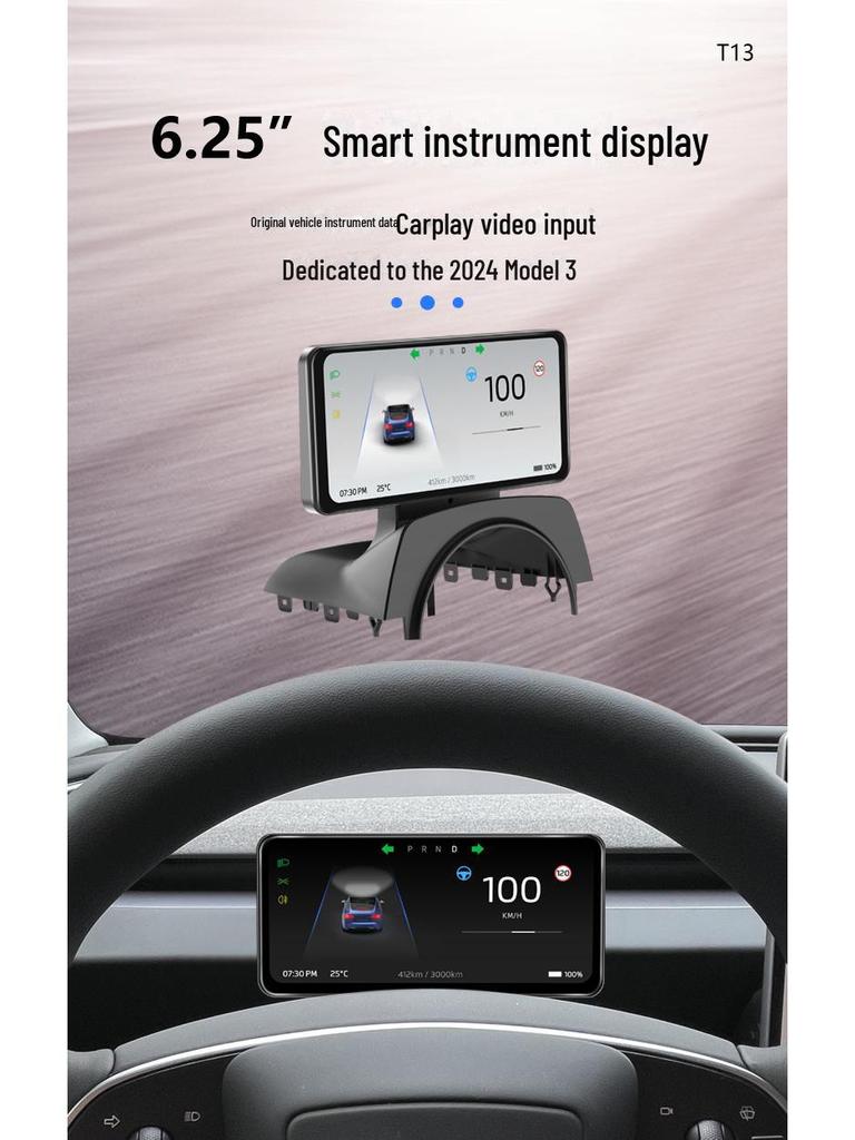 Tesla Model 3 LCD Instrument Display with CarPlay and Smart OTA Connectivity