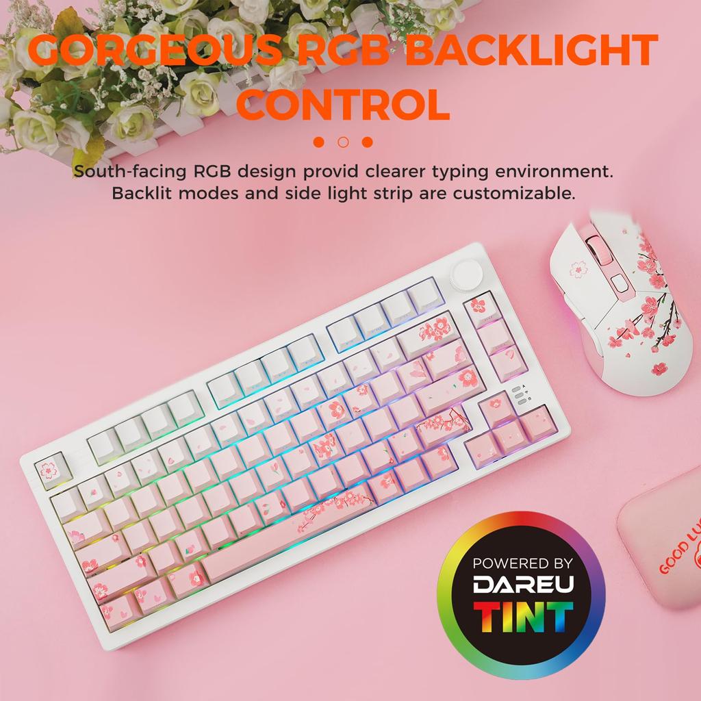 DAREU EK75PRO Gaming Keyboard Wireless Cherry Pink Tenkeyless USB Connectable Gasket Mount 81 Keys English Layout Cute RGB Mechanical Keyboard Hot
